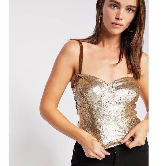 New Free People River of Stars Gold Sequin Tank - Picture 1 of 7